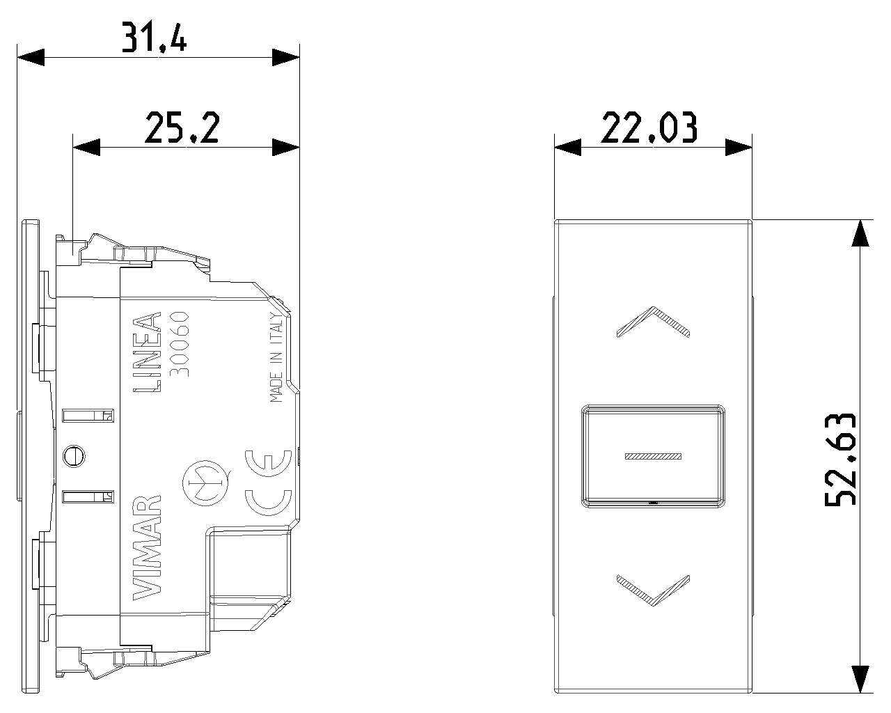 Commutatore 1P 10 AX 250 V~, a due tasti, con frecce direzionali e posizione OFF centrale Vimar Linea banco-nero-canapa 30060.B/G/C Commutatore 1P 10 AX 250 V~, a due tasti, con frecce direzionali e posizione OFF centrale Vimar Linea banco-nero-canapa 30060.B/G/C